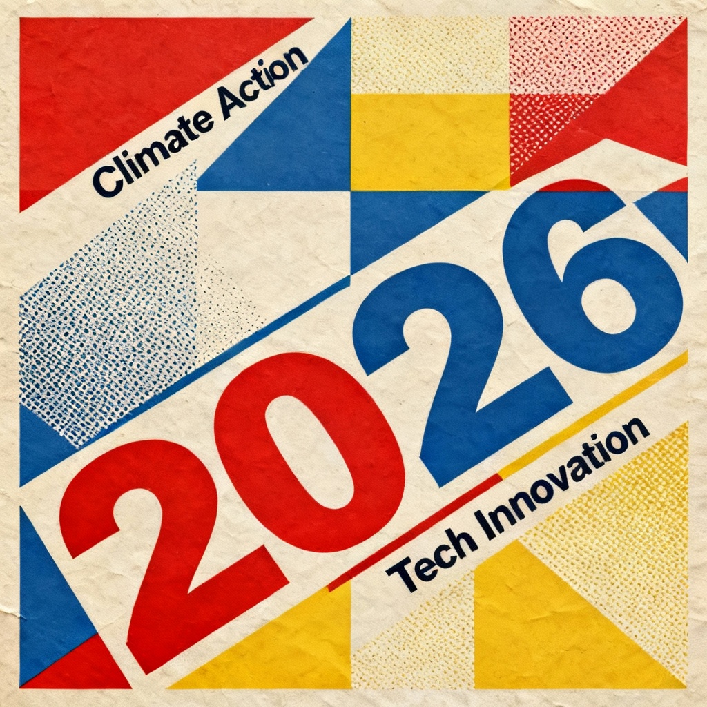 AI retro poster 2026 vision card with geometric graphics