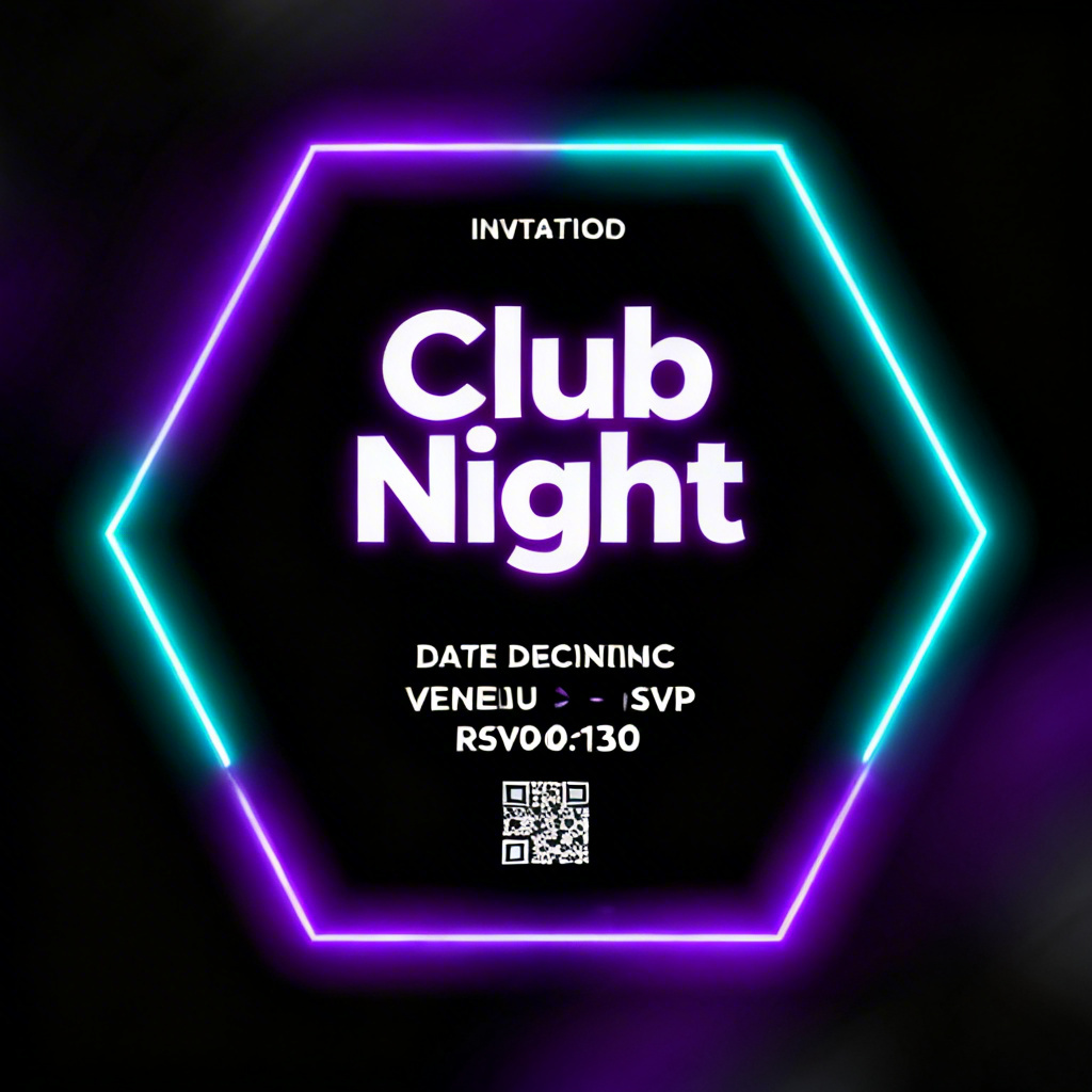 AI neon club night party invite with glowing lines