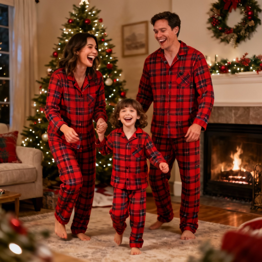 AI family matching Christmas pajamas