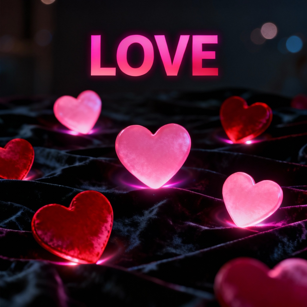 AI neon Valentine hearts poster