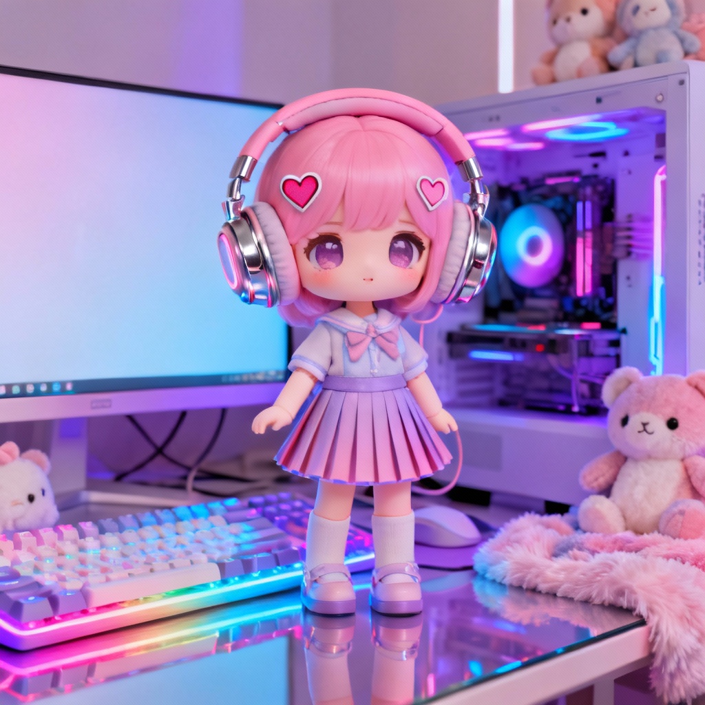 AI Barbie-style kawaii pastel gamer doll