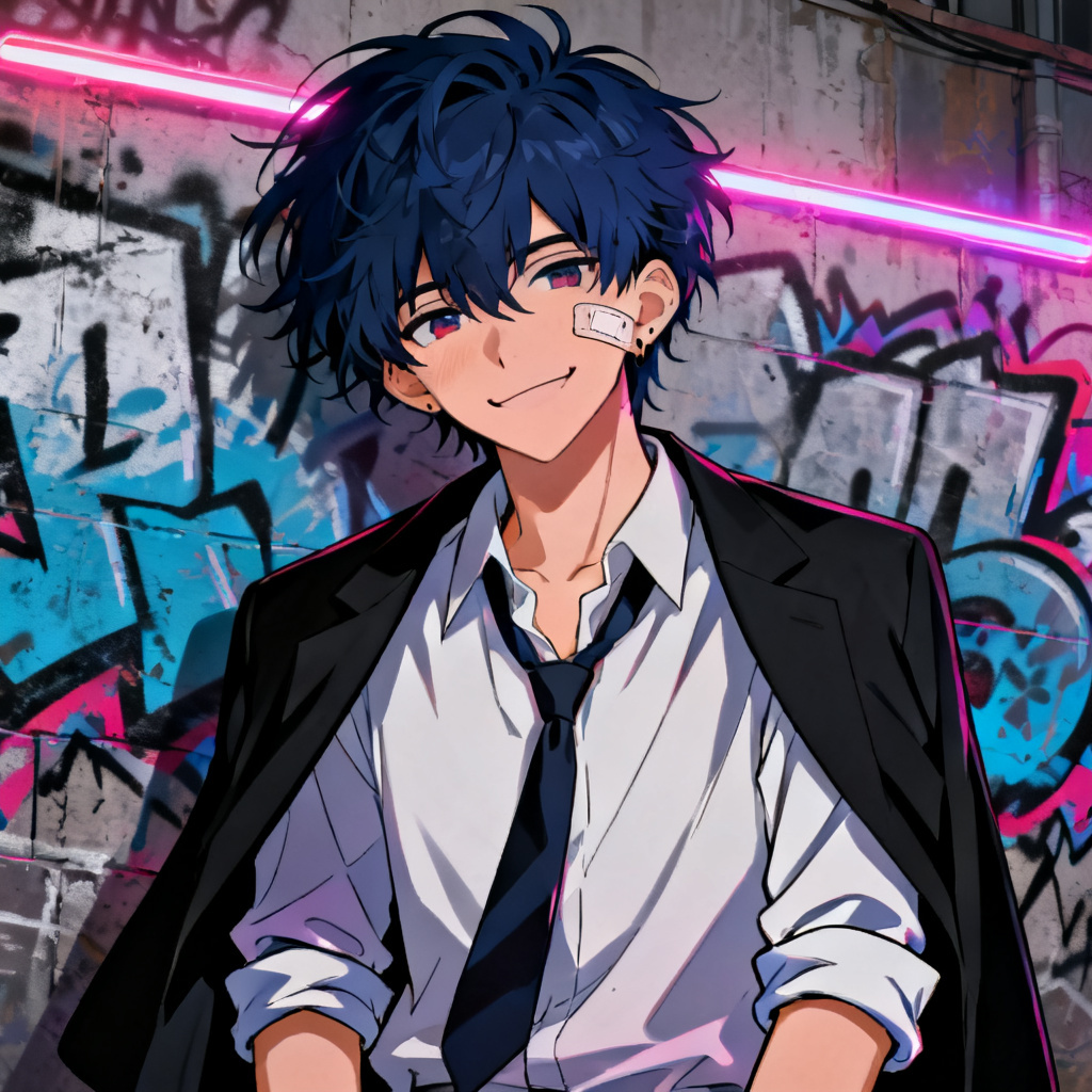 AI yan sim delinquent OC with loose uniform and bandage