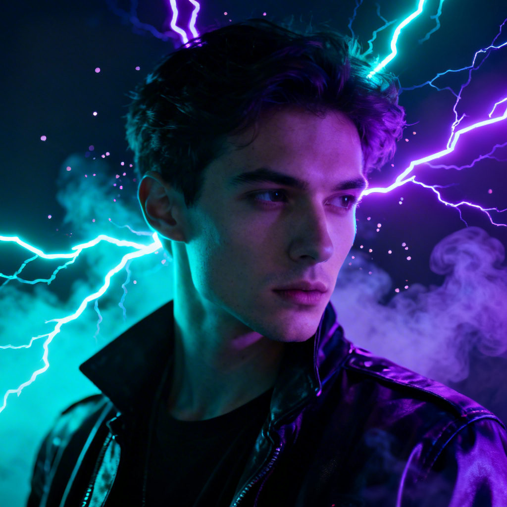AI shock effect with neon lightning aura on portrait