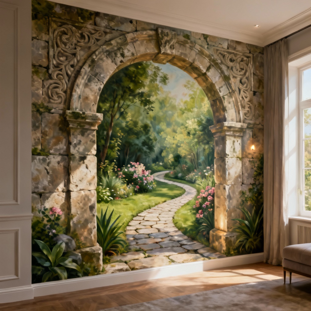 AI 3D trompe l'oeil architectural mural