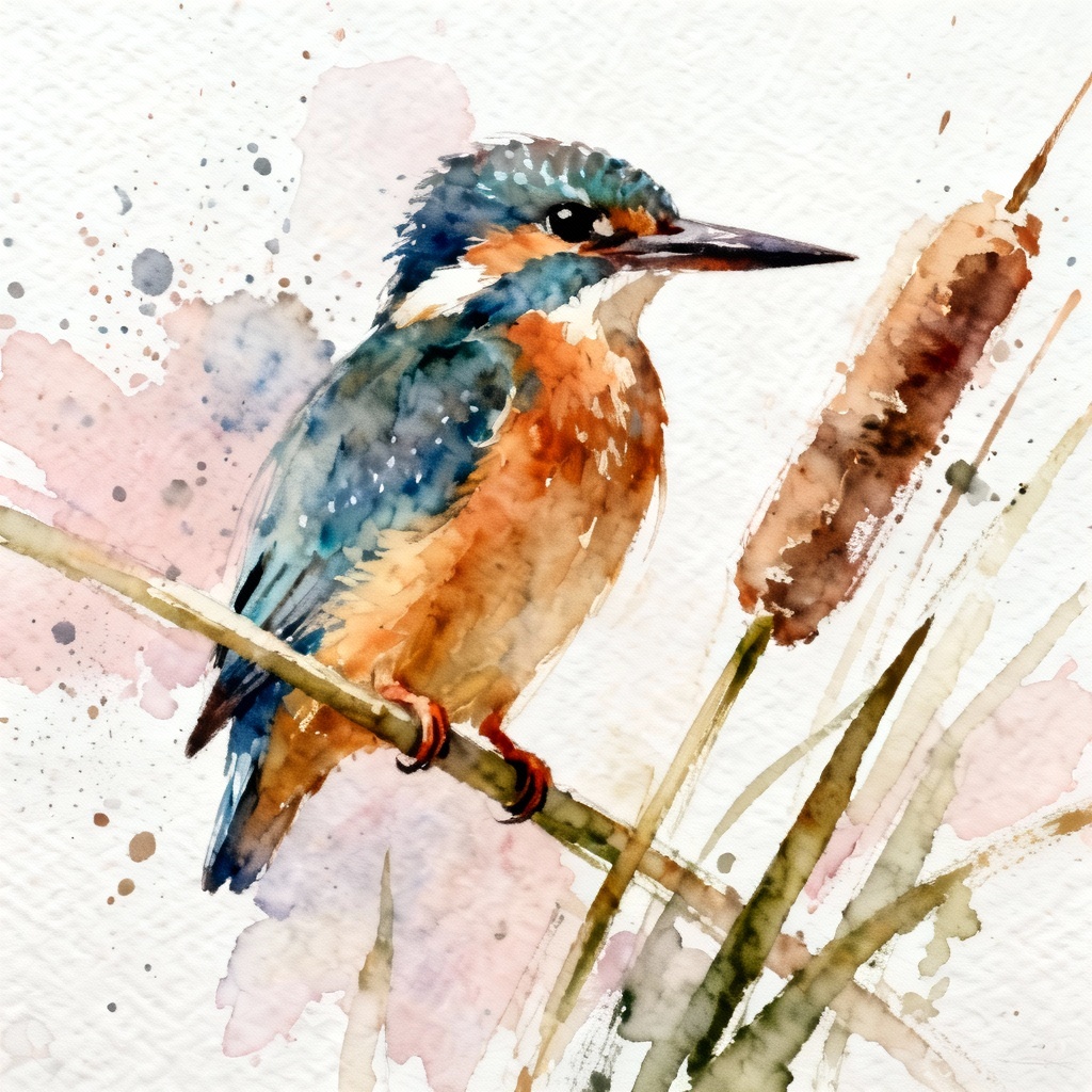 AI watercolor kingfisher illustration