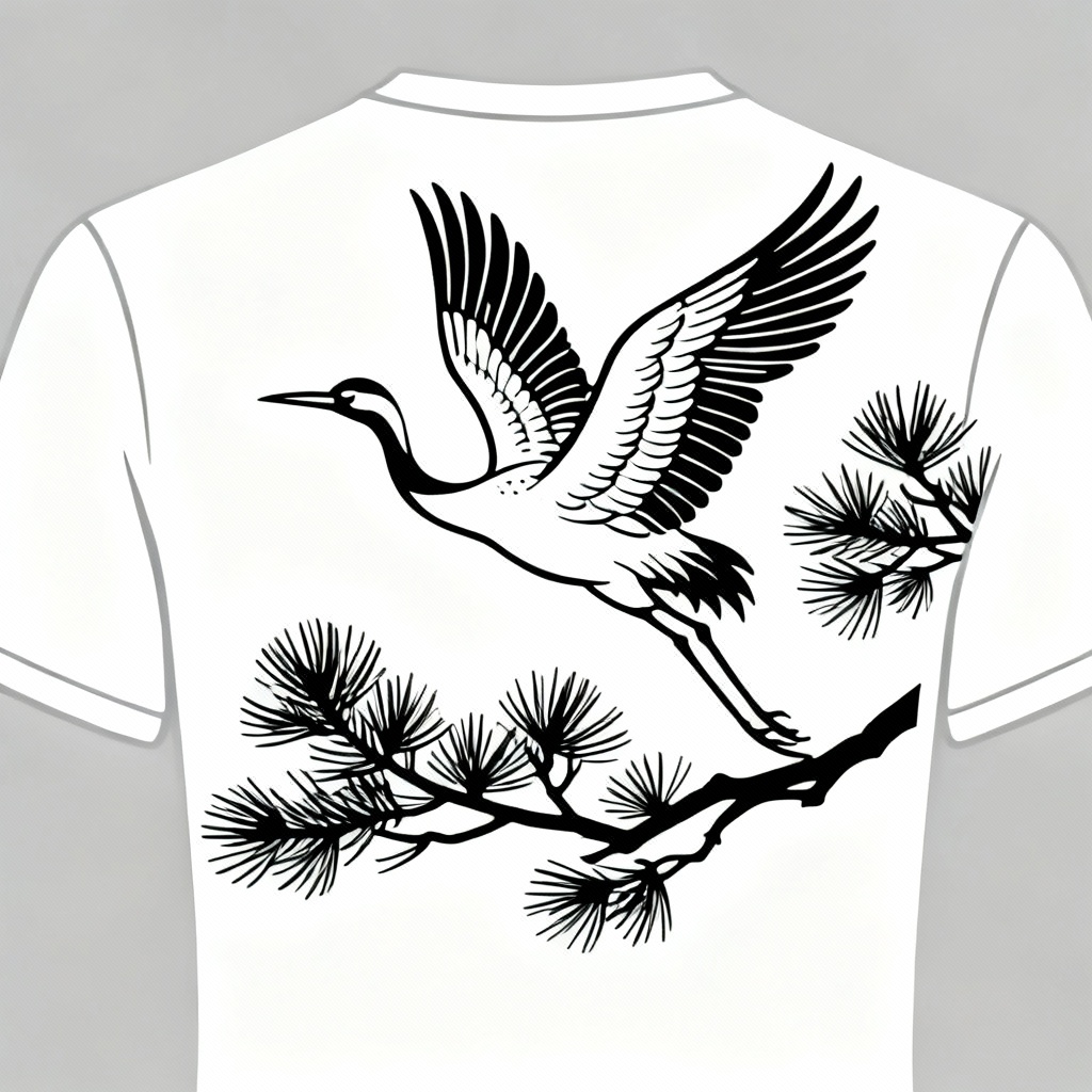 AI Crane and pine blackwork Japanese shoulder tattoo