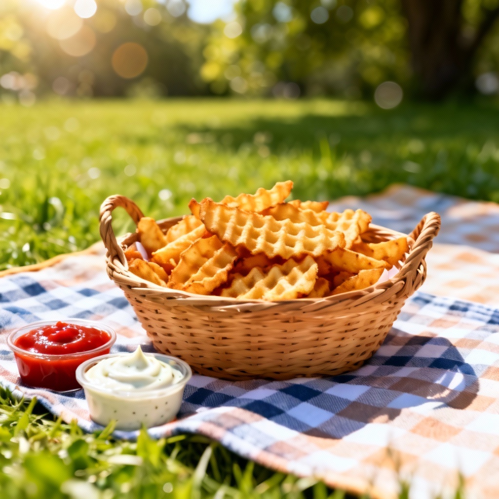 AI waffle fries picnic basket scene