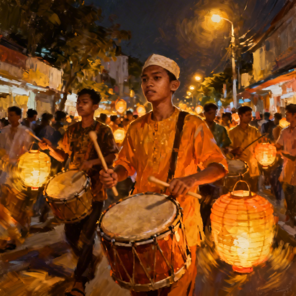 AI takbiran night Lebaran city illustration