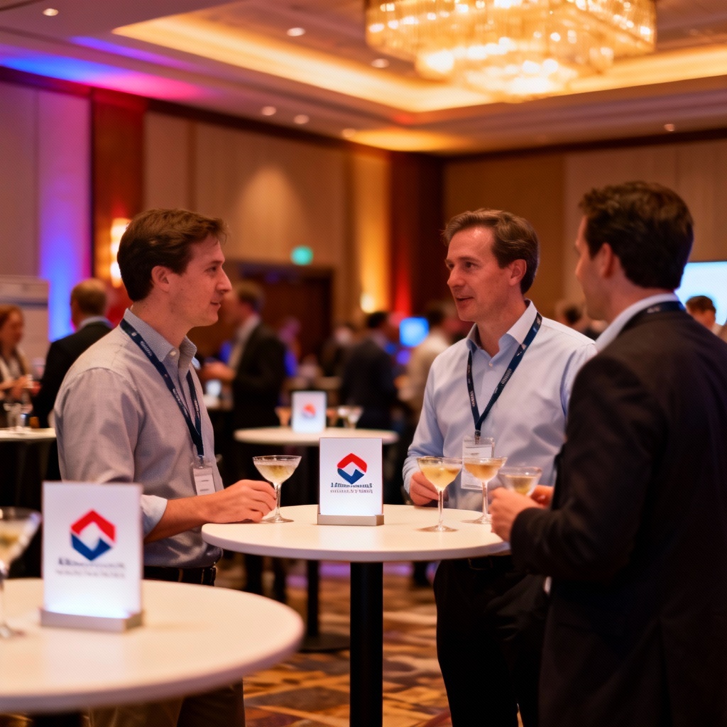 AI corporate networking event in hotel ballroom
