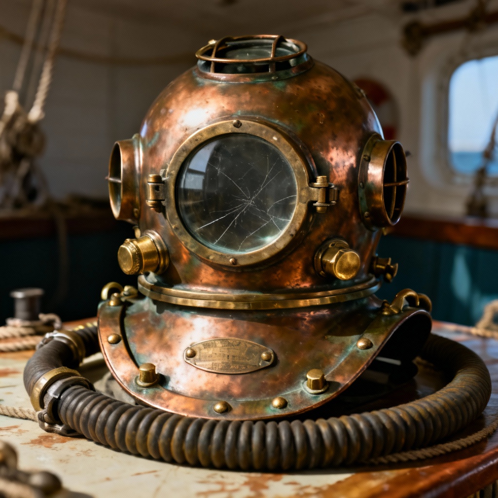 AI vintage copper deep sea diving helmet