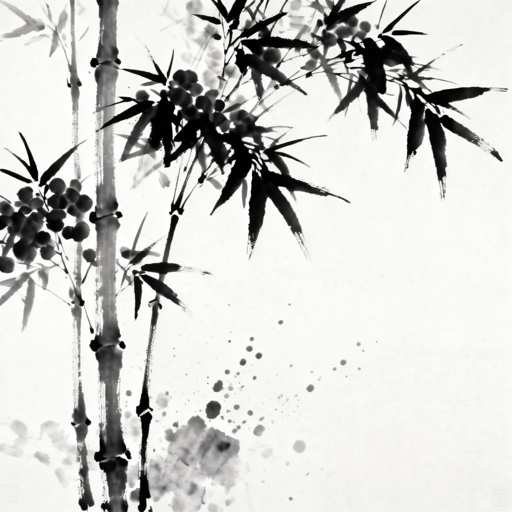 AI traditional ink bamboo painting with brush strokes