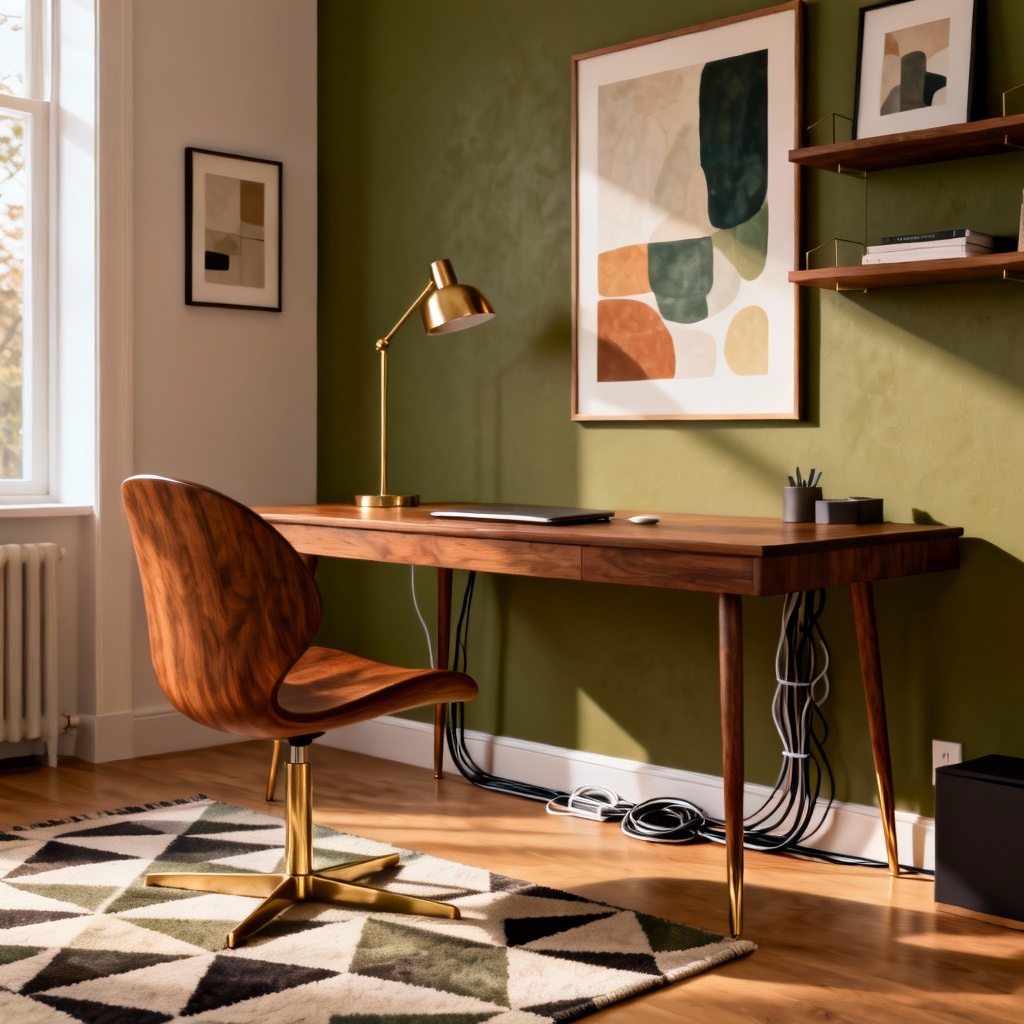 AI mid-century modern home office decor