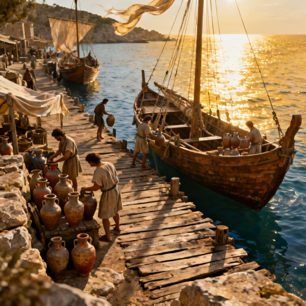 AI Bronze Age Seaside Port Scene