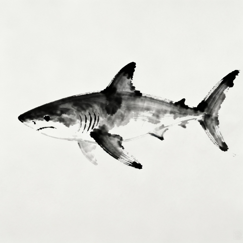 AI black ink shark illustration