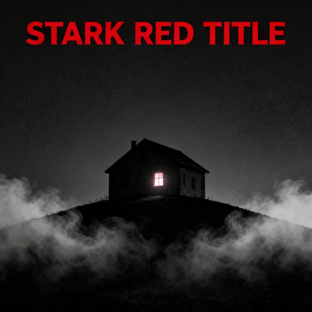 AI horror poster with eerie house and heavy vignette
