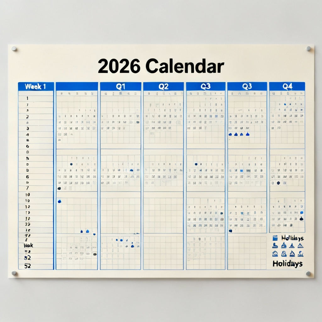 Business 2026 Calendar With Holidays and Week Numbers