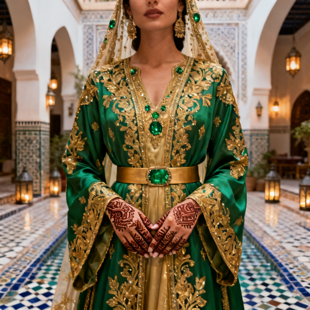 AI Moroccan bridal kaftan with intricate embroidery
