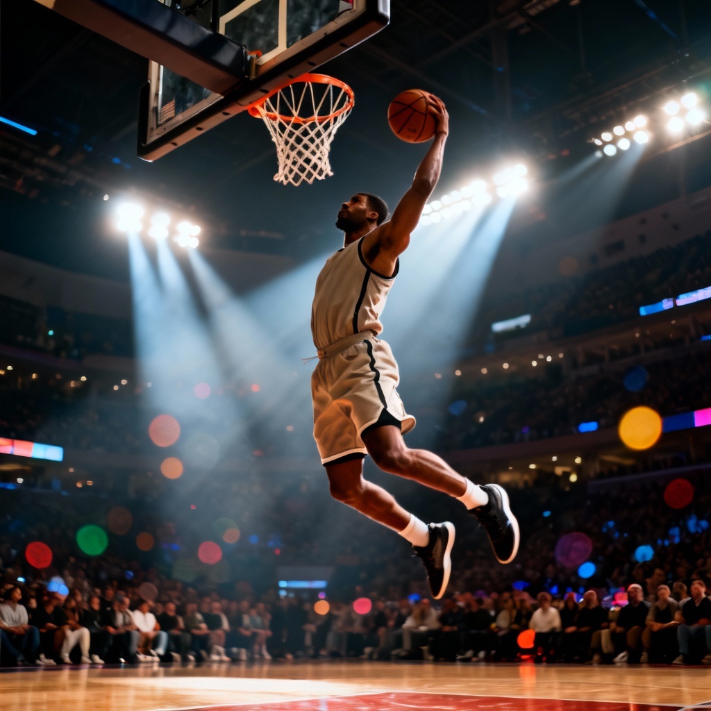 NBA AI generator hero image showing dynamic pro basketball action in a neutral jersey