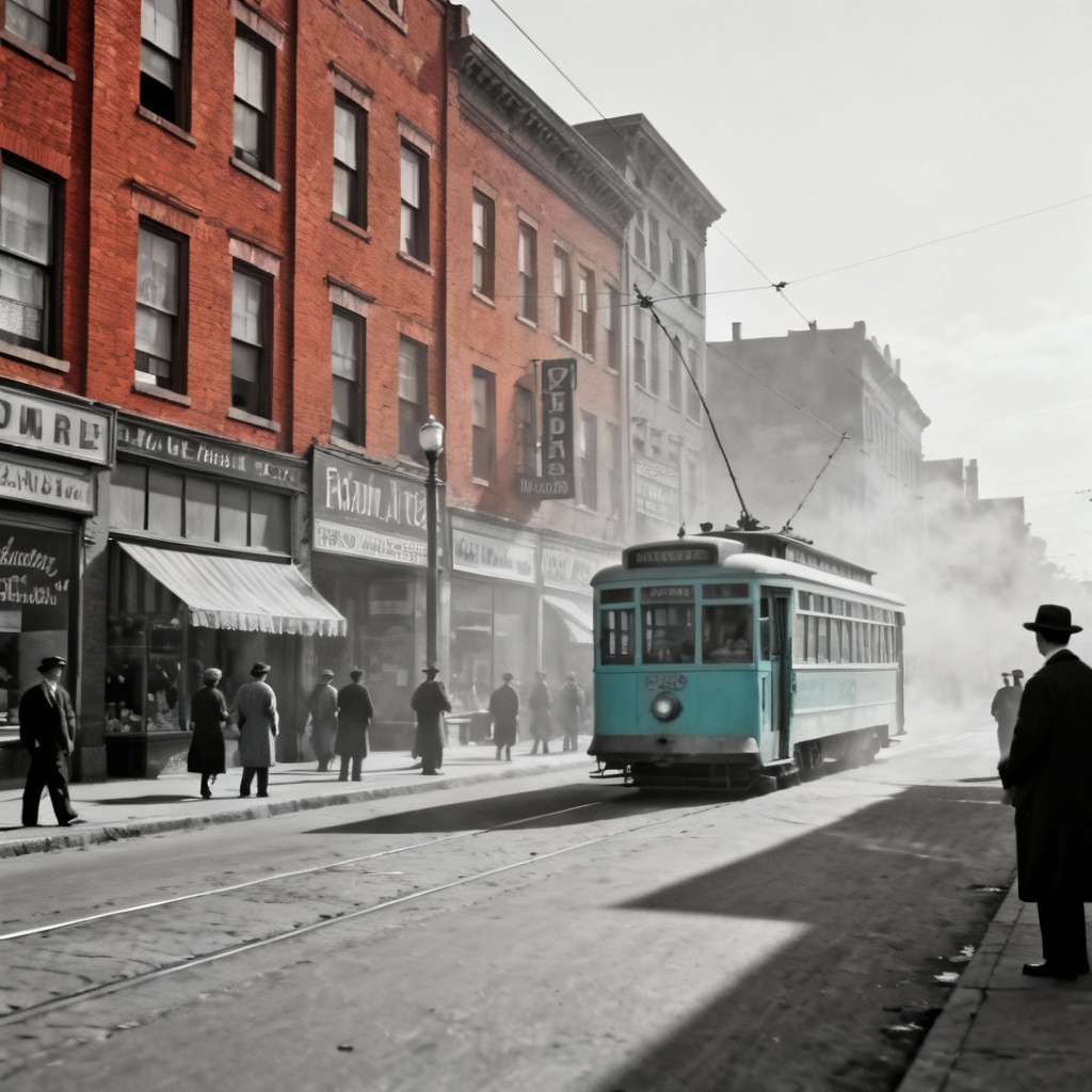 AI colorized historic city street scene