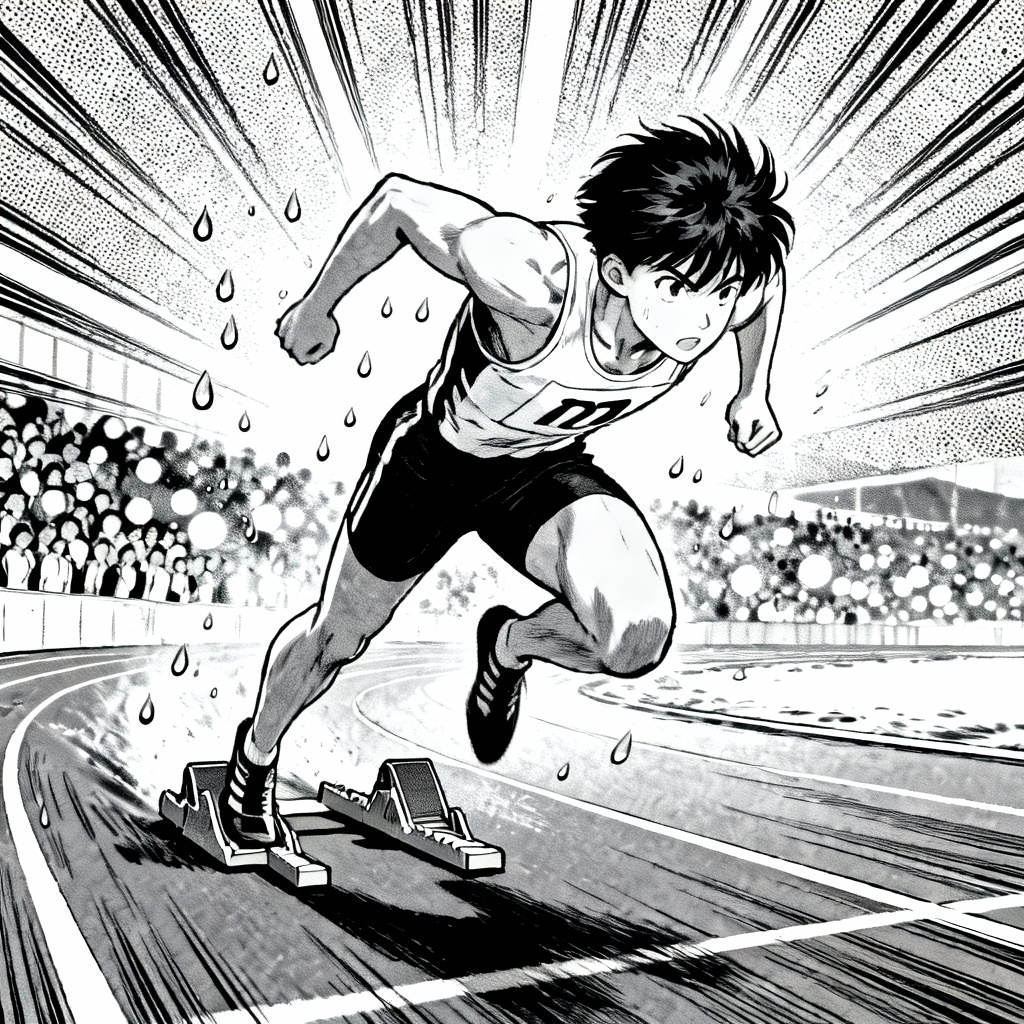 Sports manga sprint with dramatic speed lines