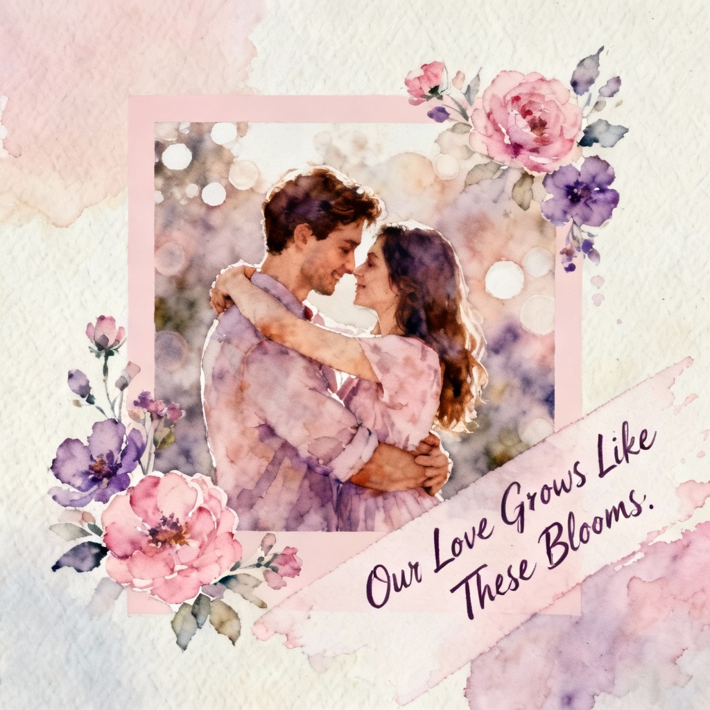 AI Romantic Watercolor Couple Collage