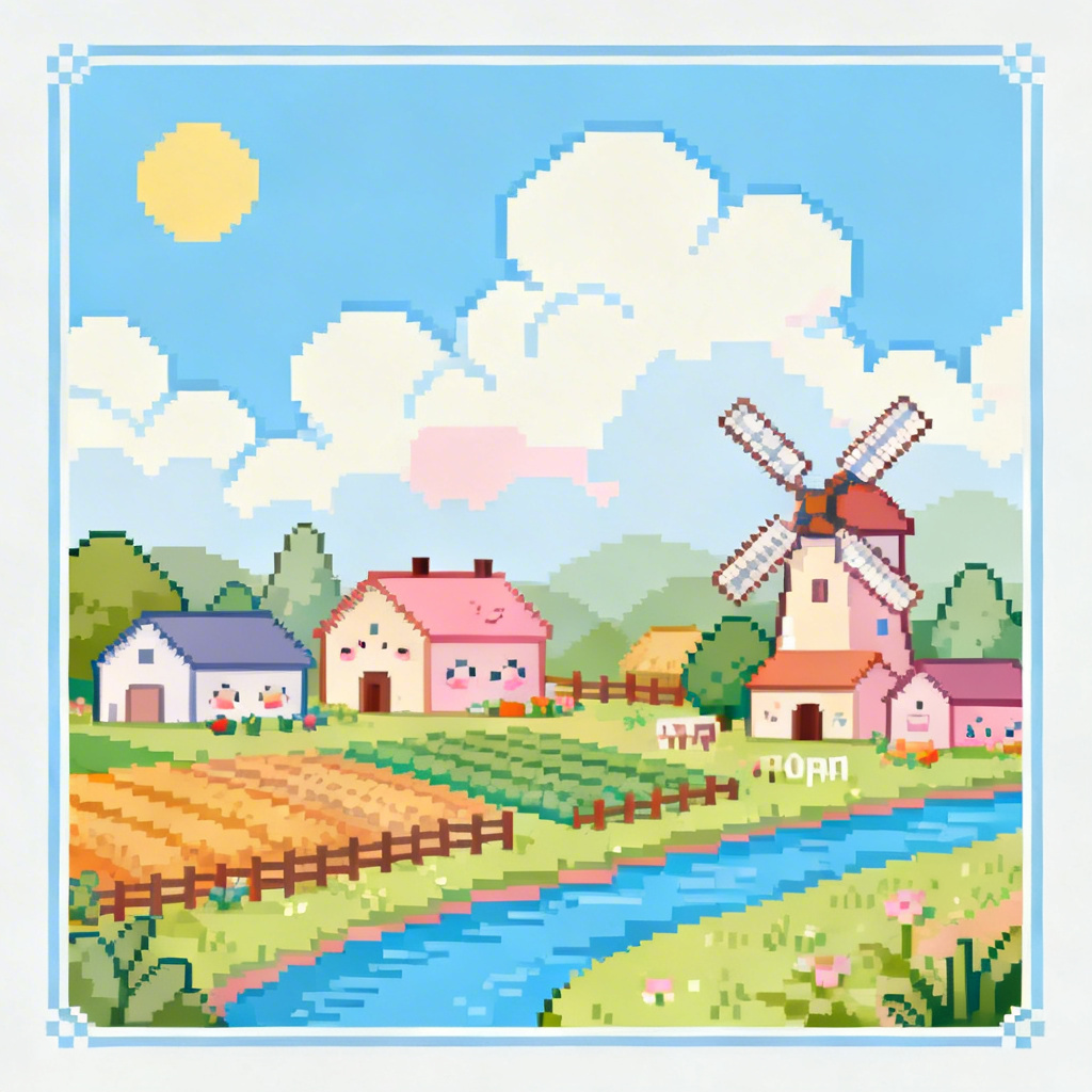 AI Minecraft poster of a cute pastel block village