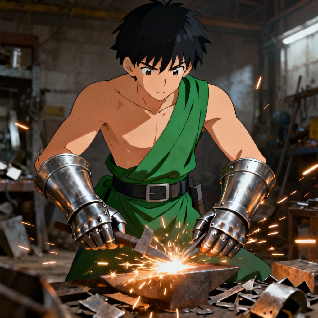AI Toph avatar crafting metal gauntlets