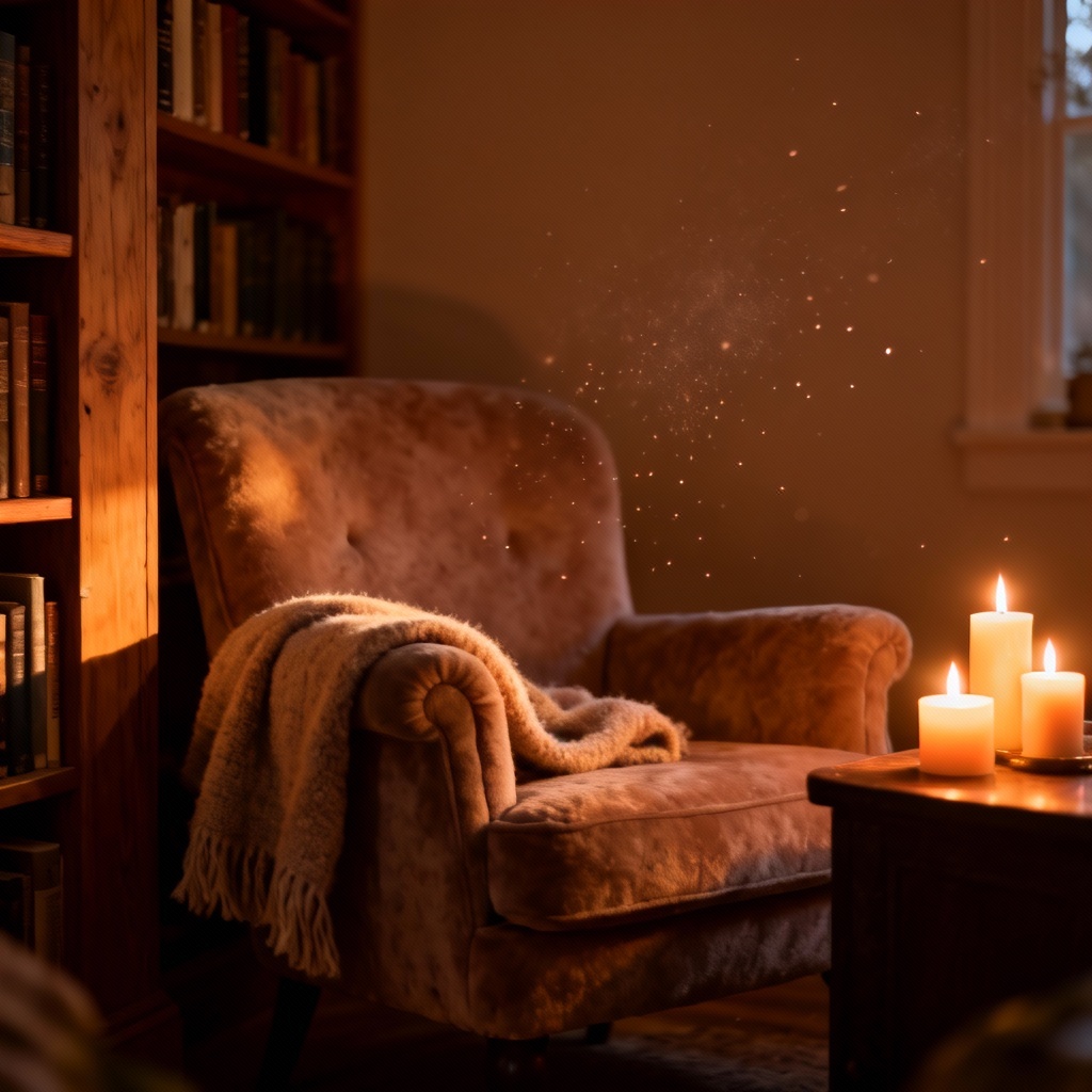 AI cozy candlelit reading nook