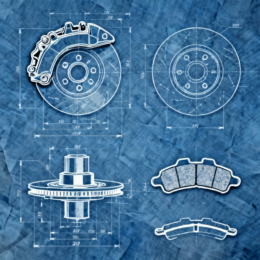 AI blueprint of disc brake assembly with dimensions