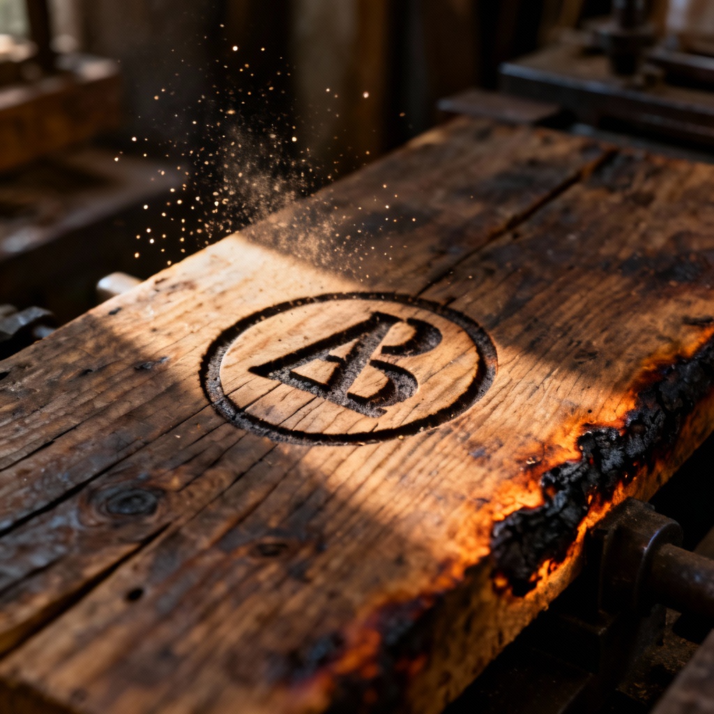 AI rustic logo mockup engraved on reclaimed wood