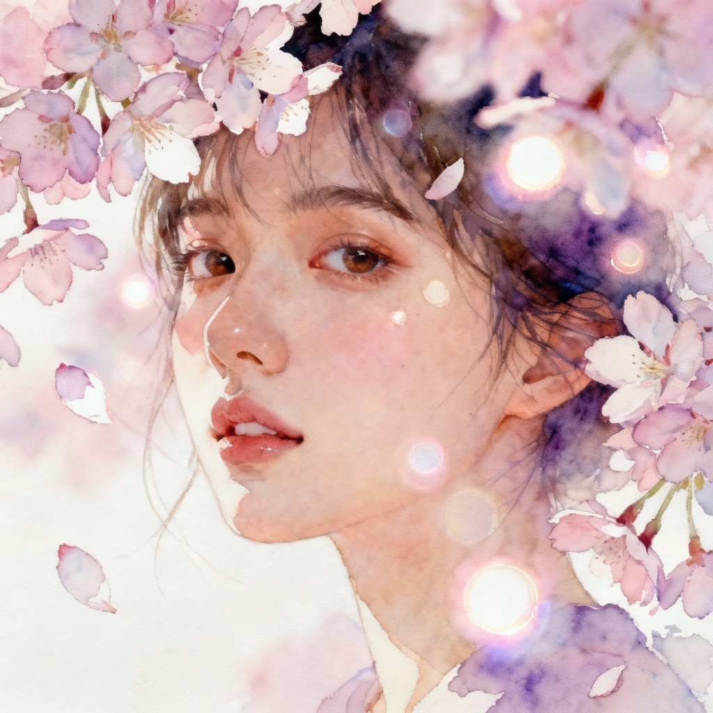 AI soft petals portrait with pastel bokeh