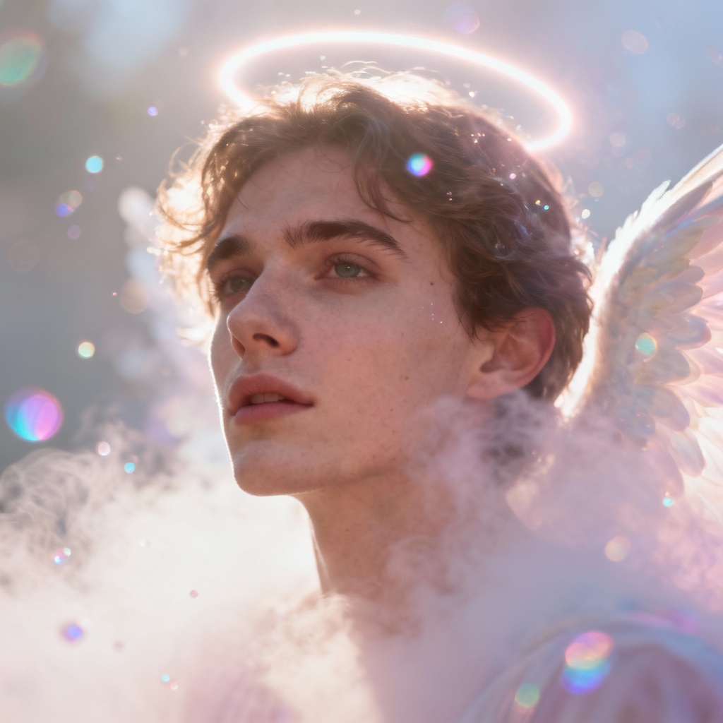 AI ethereal angelic halo portrait with soft glow