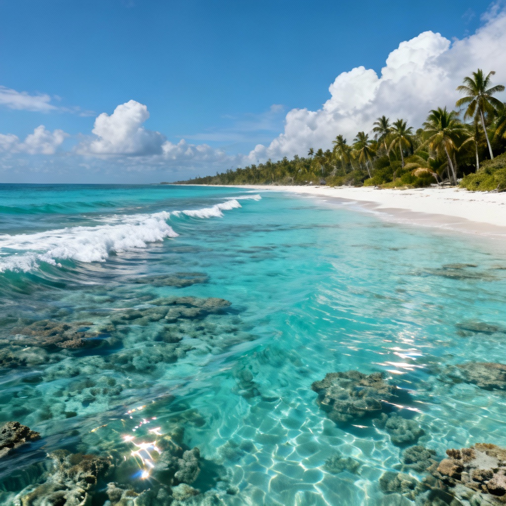 AI tropical beach lagoon panoramic sea view