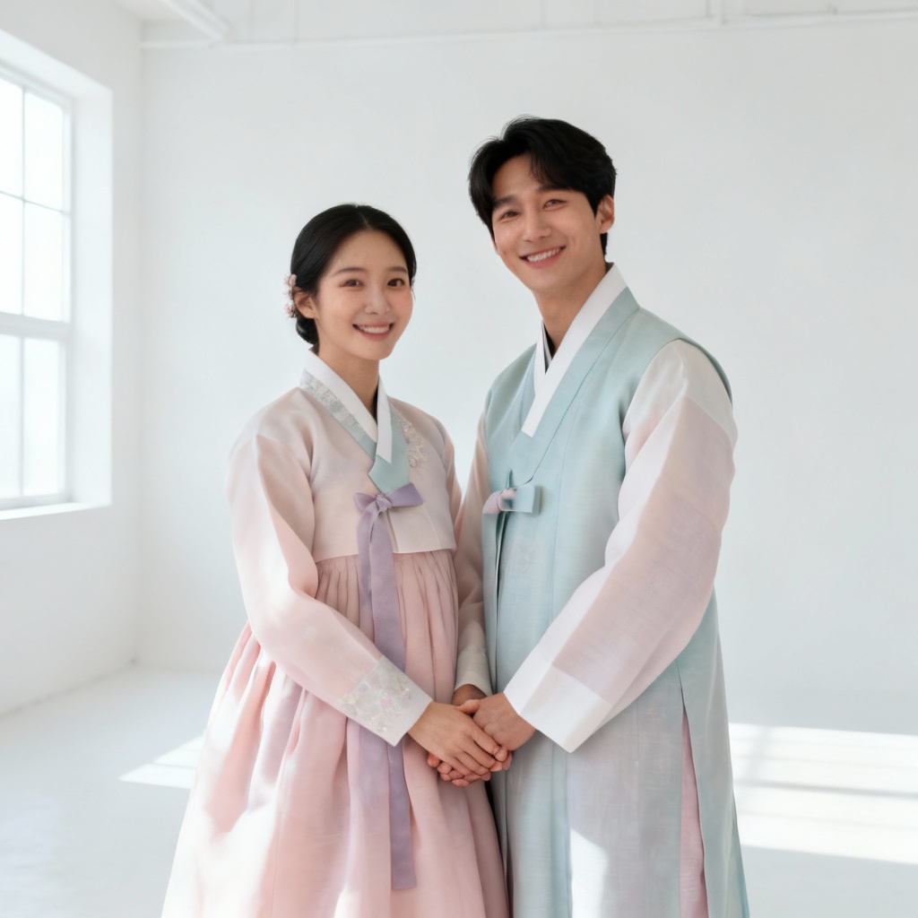 AI prewedding couple in Korean studio with light and airy style