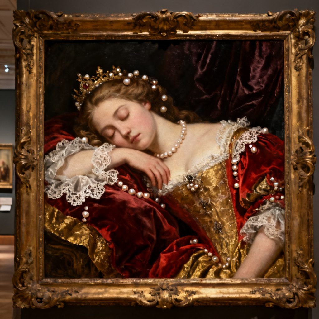 AI baroque portrait of a sleeping princess