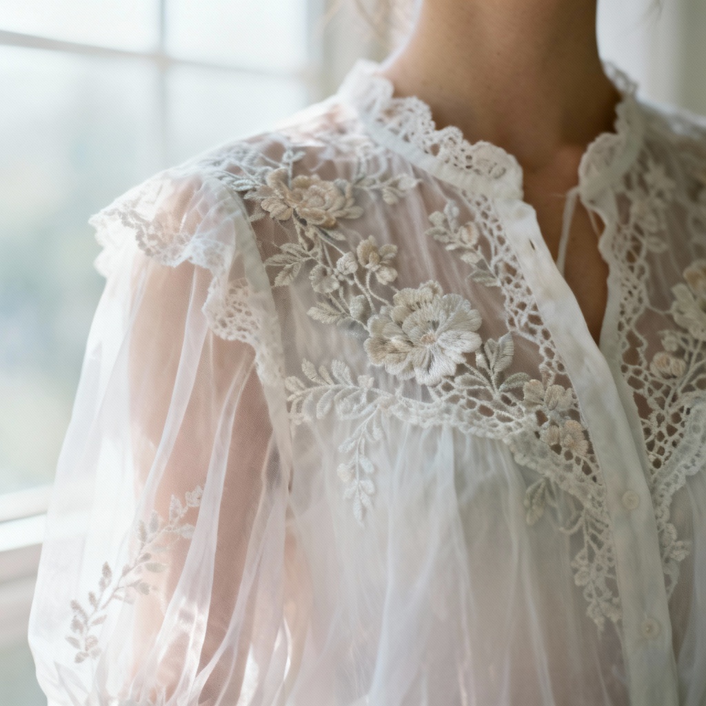 AI boho lace white blouse with embroidery details
