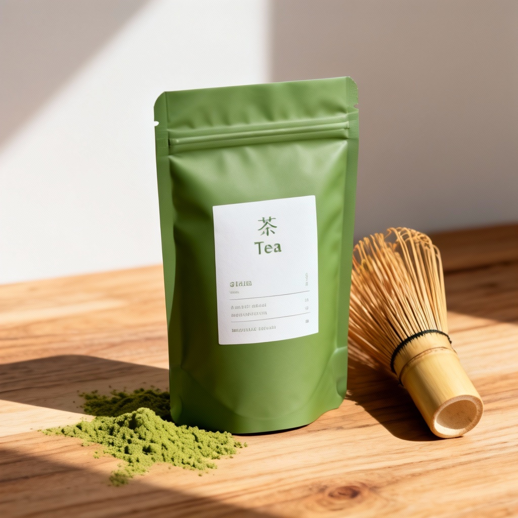 AI minimal matcha tea label mockup