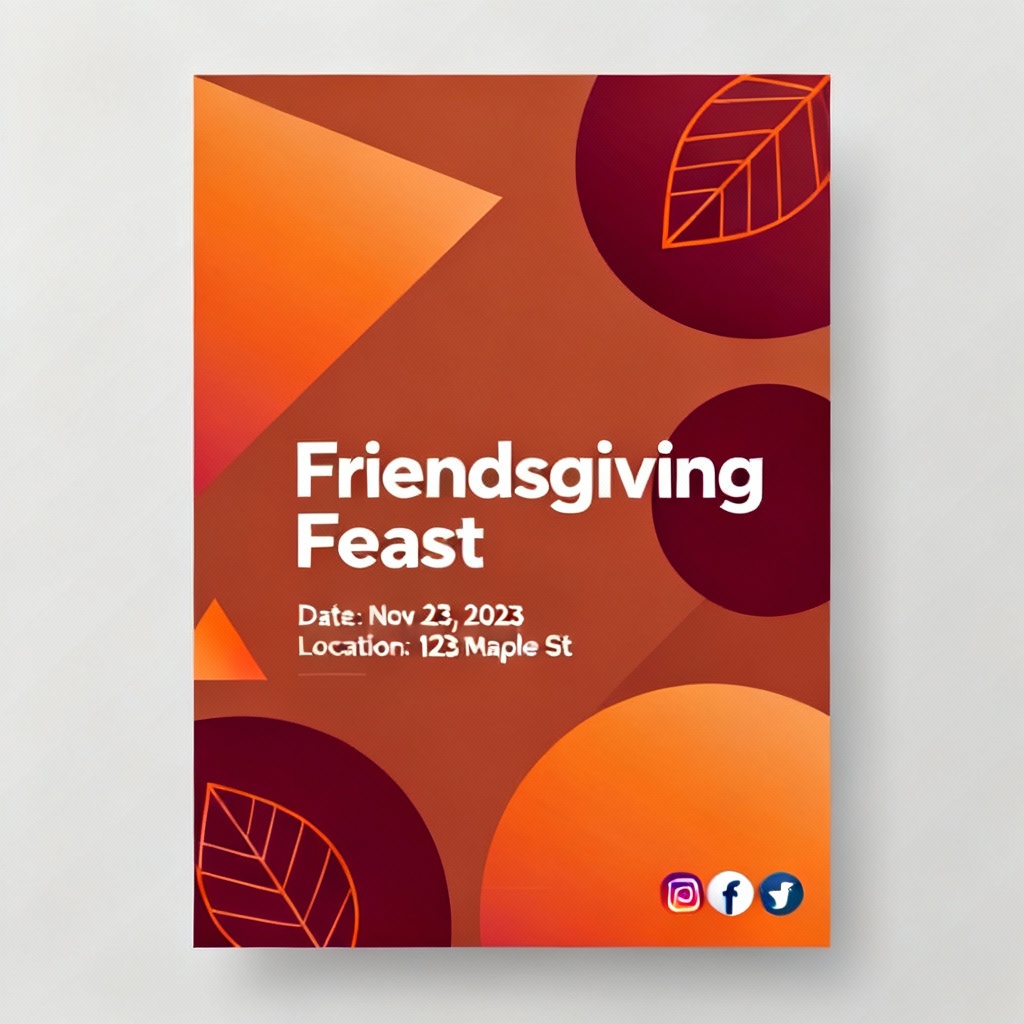 Modern Friendsgiving flyer with bold typography and abstract autumn shapes