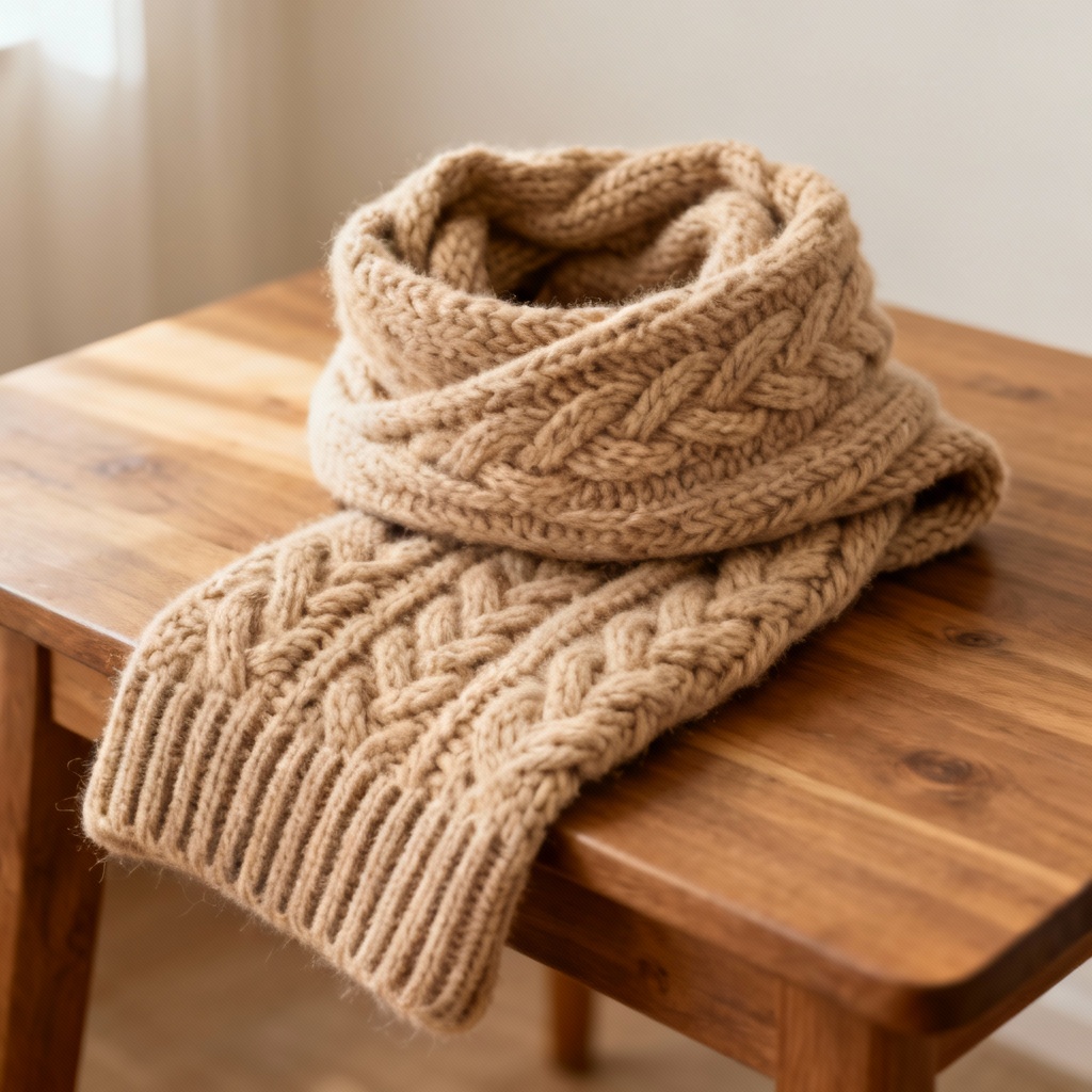AI Chunky Knit Scarf mockup in warm beige