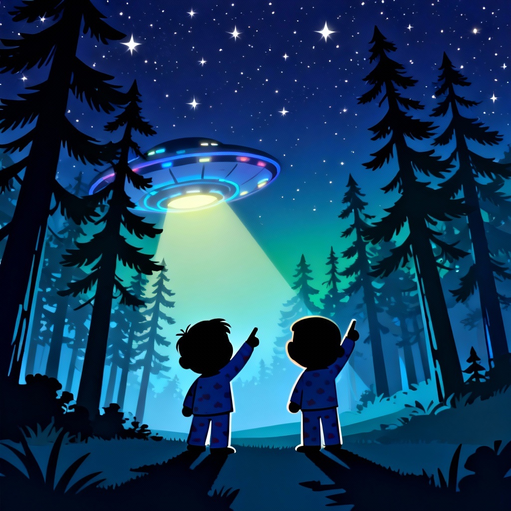 AI South Park style alien night scene
