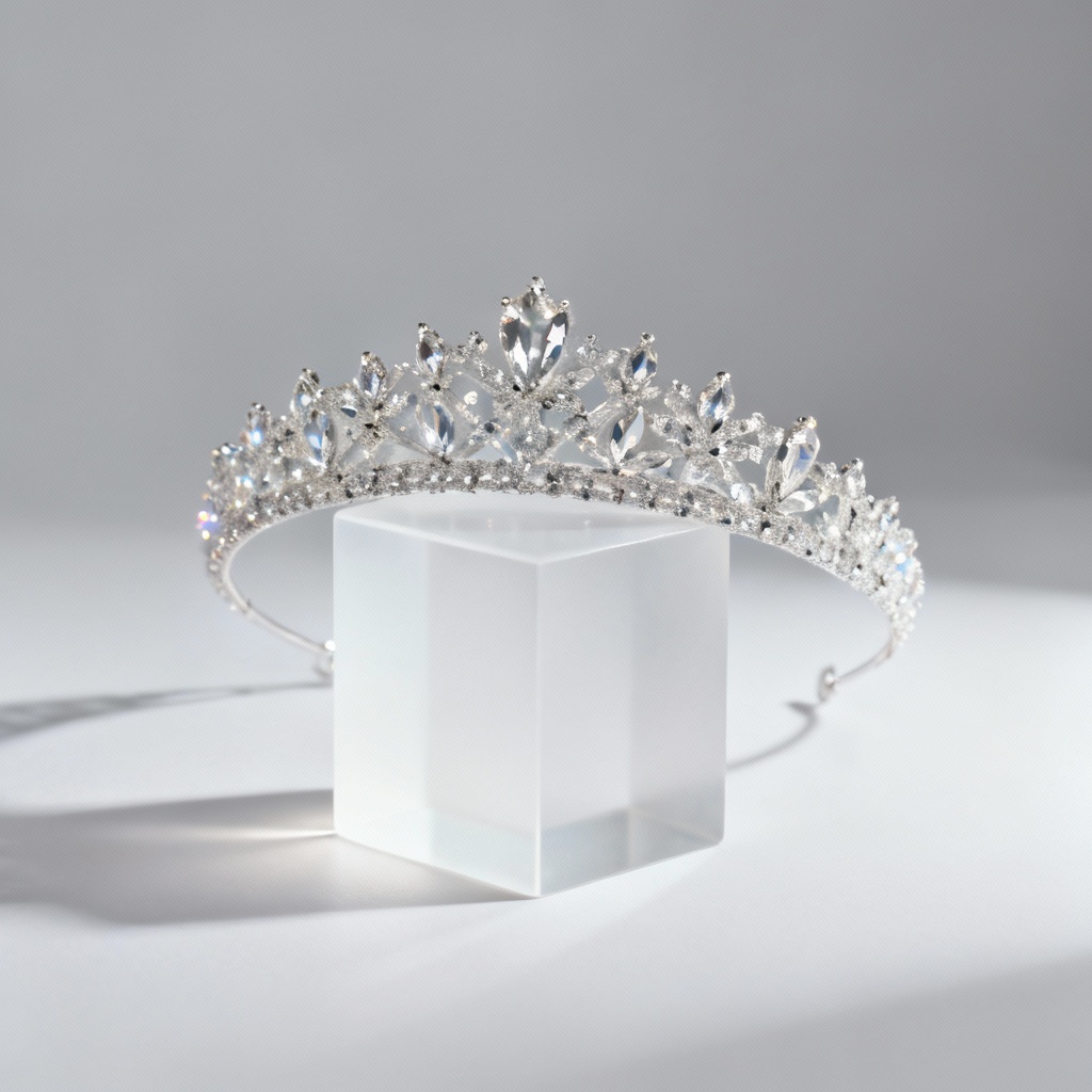 AI bridal crystal headband product shot on white stand