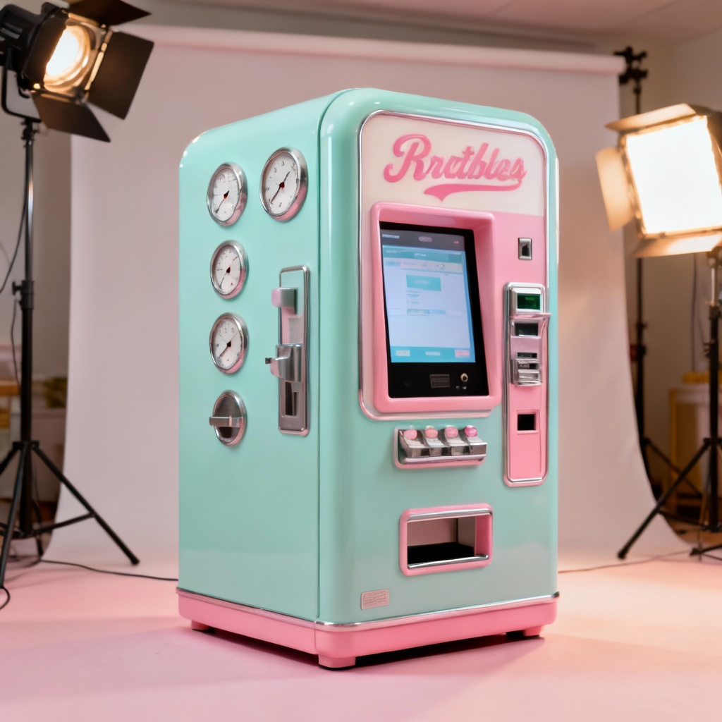 AI retro vending machine concept in pastel colors