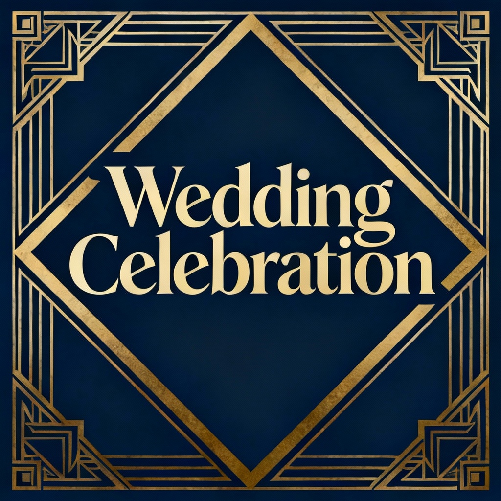 AI wedding celebration poster in art deco style