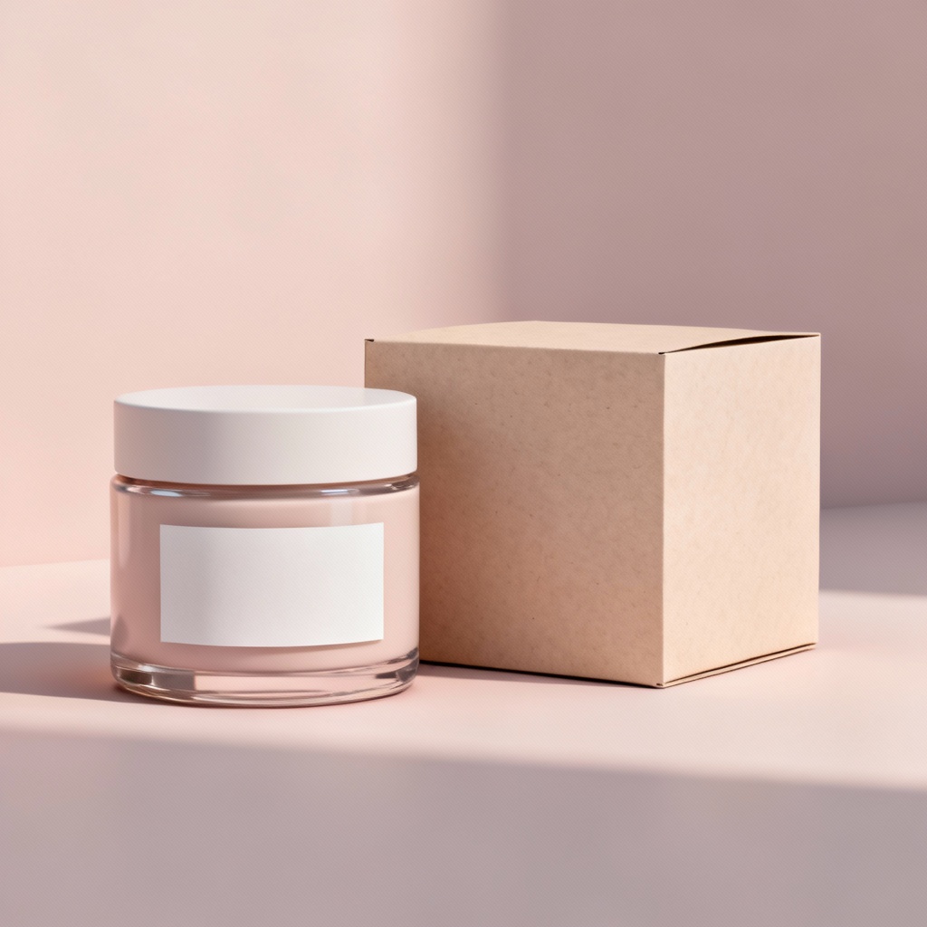 AI cosmetics jar and box mockup in studio