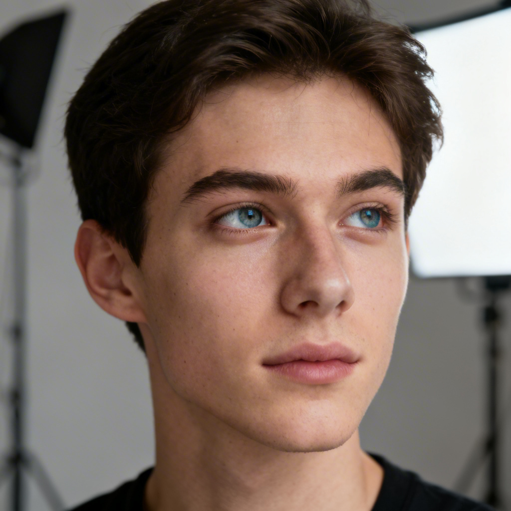 AI eyes open portrait example in bright studio lighting