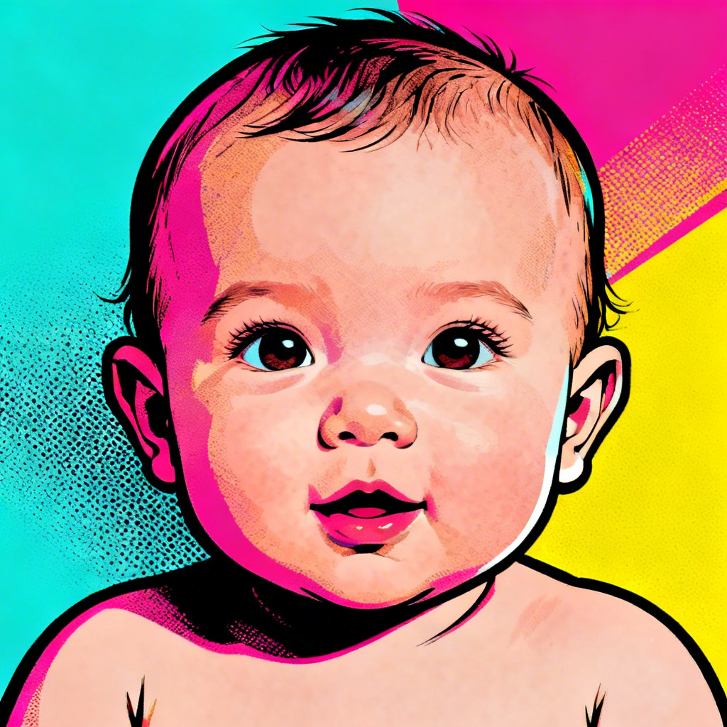 AI pop art kirkified baby portrait with bright contrasting blocks
