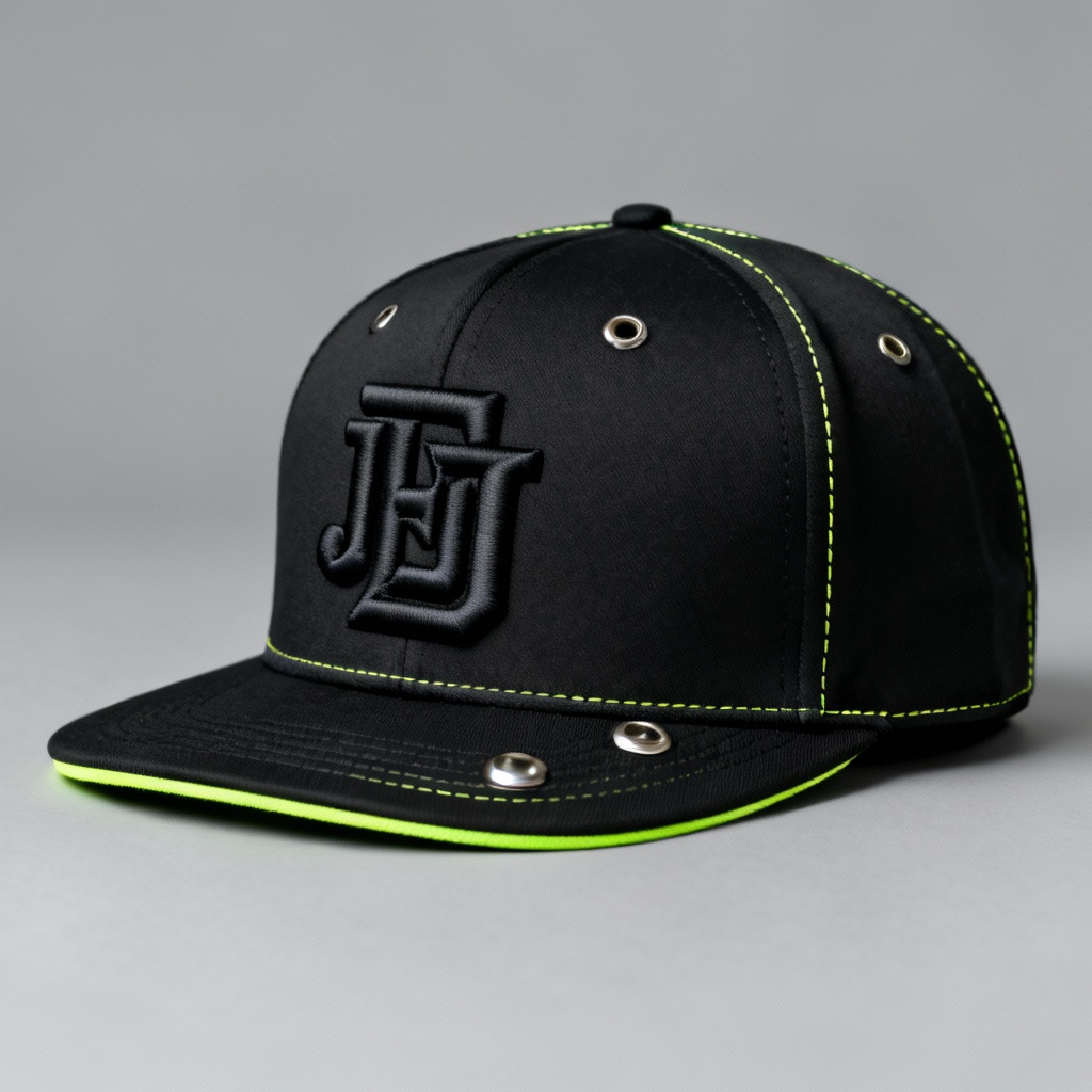 AI snapback hat mockup with 3D puff embroidery