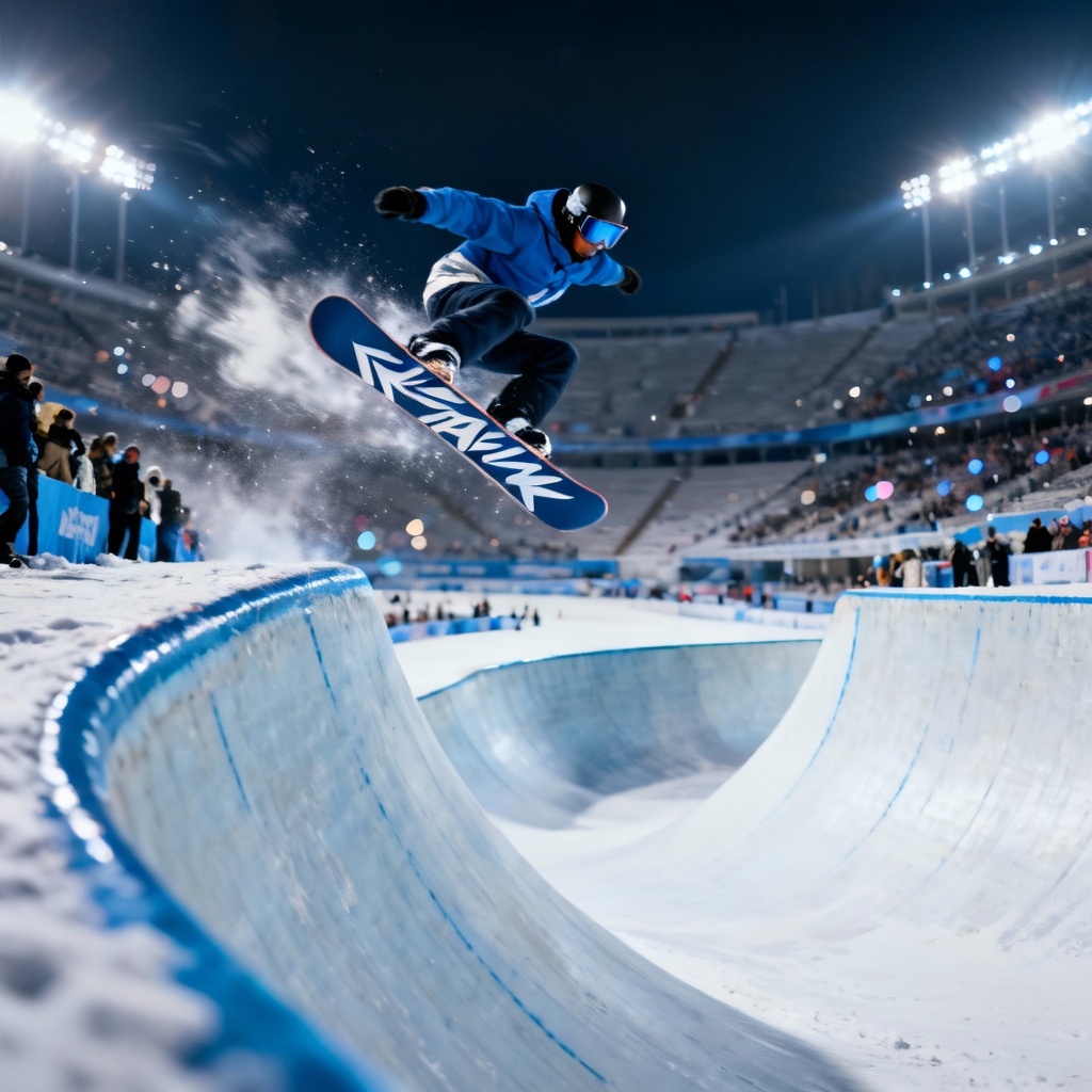 AI snowboarding generator halfpipe frontside air with big amplitude