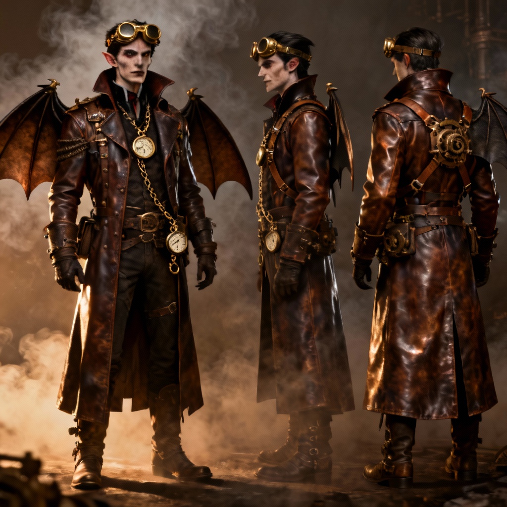AI steampunk vampire explorer character concept