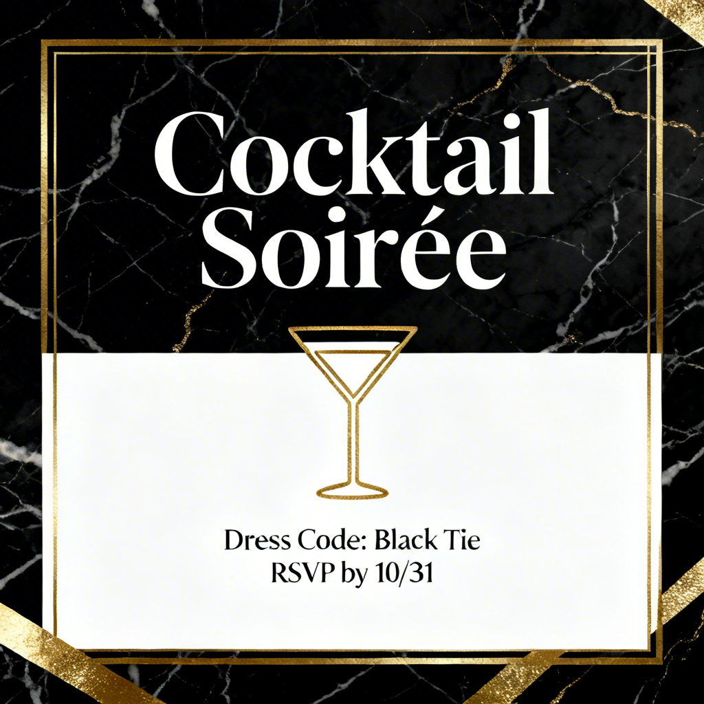 AI elegant black and gold cocktail party invite